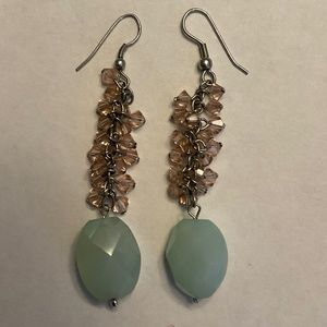 PINK & PALE GREEN FACETED STONE EARRINGS.  2 1/2” Drop.  Excellent Condition!